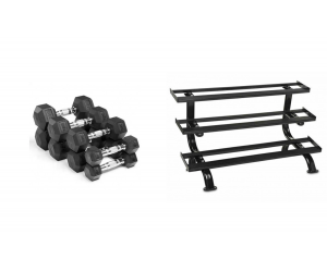 Pack 2,5kg-30kg: Hexagonal Rubber Dumbbells + Storage Rack / GYMDESX