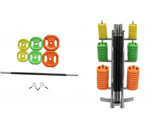 Complete Pack:  Corporal Pump Aerobic Bar + Discs 17,5kg + Fasteners + Storage Rack (30mm) / GYMDESX