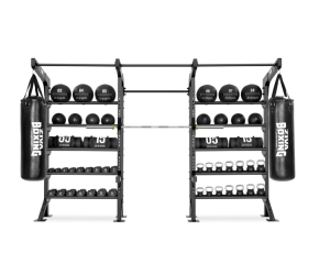 Rack-Soporte Almacenaje de Accesorios Gimnasio Universal+Half Rack con Dominadas y Saco Boxeo | Profesional Pro / ZIVA